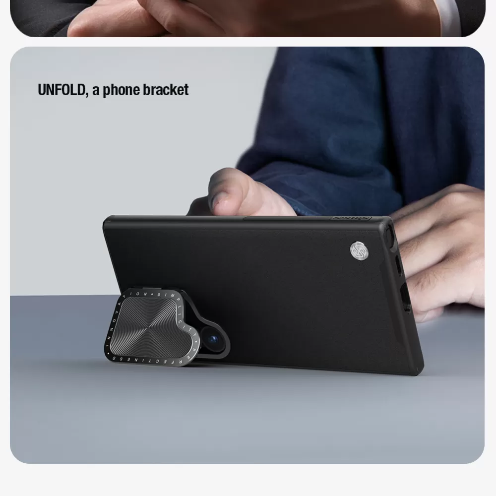 Samsung Galaxy S24 Ultra vāciņš zils NILLKIN CAMSHIELD PROP LEATHER