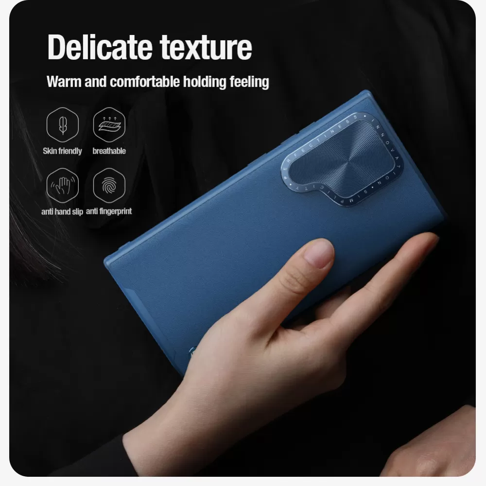 Samsung Galaxy S24 Ultra vāciņš zils NILLKIN CAMSHIELD PROP LEATHER