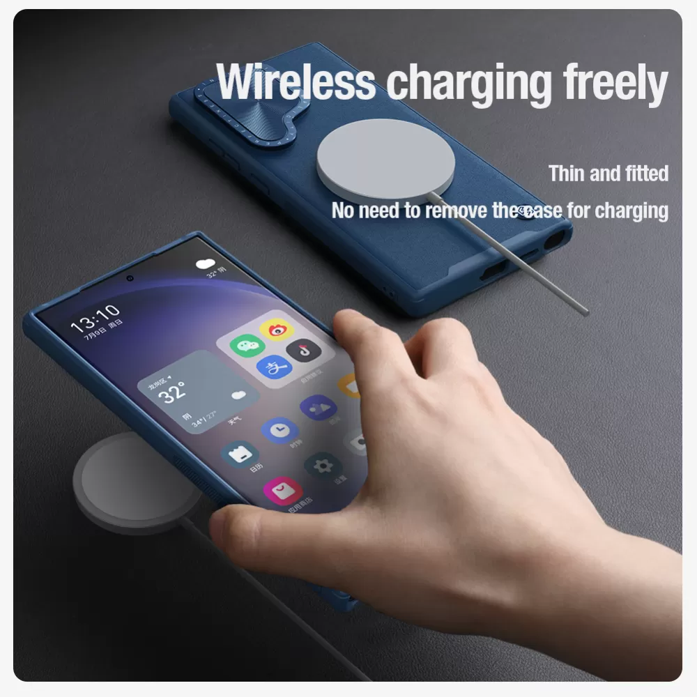 Samsung Galaxy S24 Ultra vāciņš zils NILLKIN CAMSHIELD PROP LEATHER