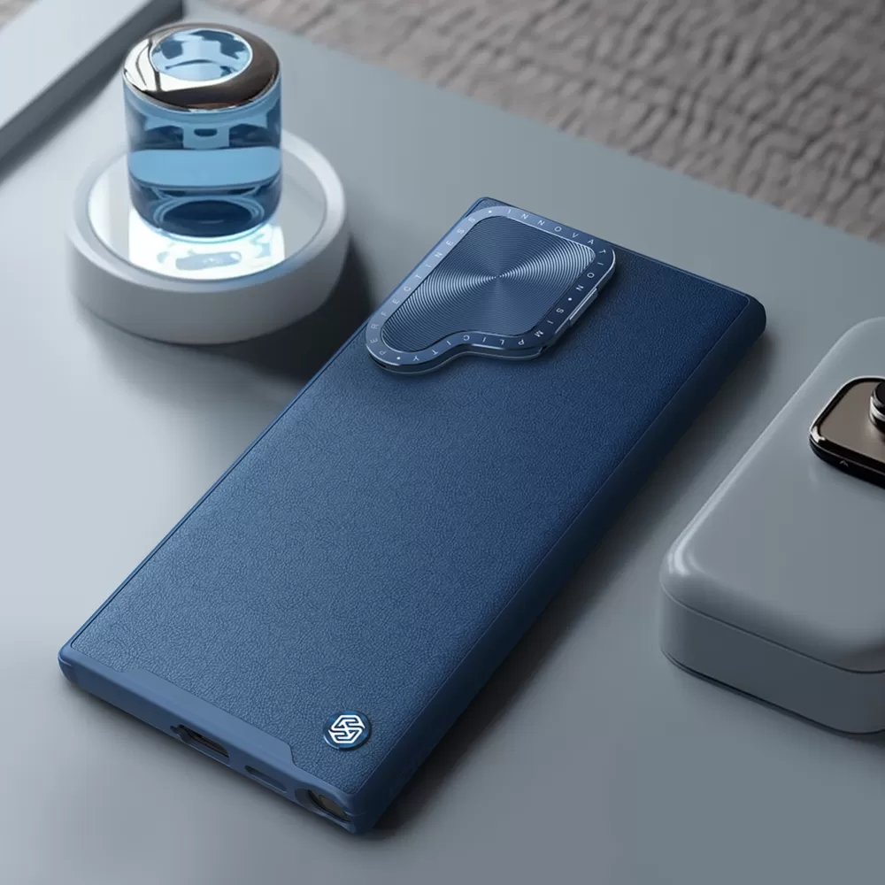 Samsung Galaxy S24 Ultra vāciņš zils NILLKIN CAMSHIELD PROP LEATHER