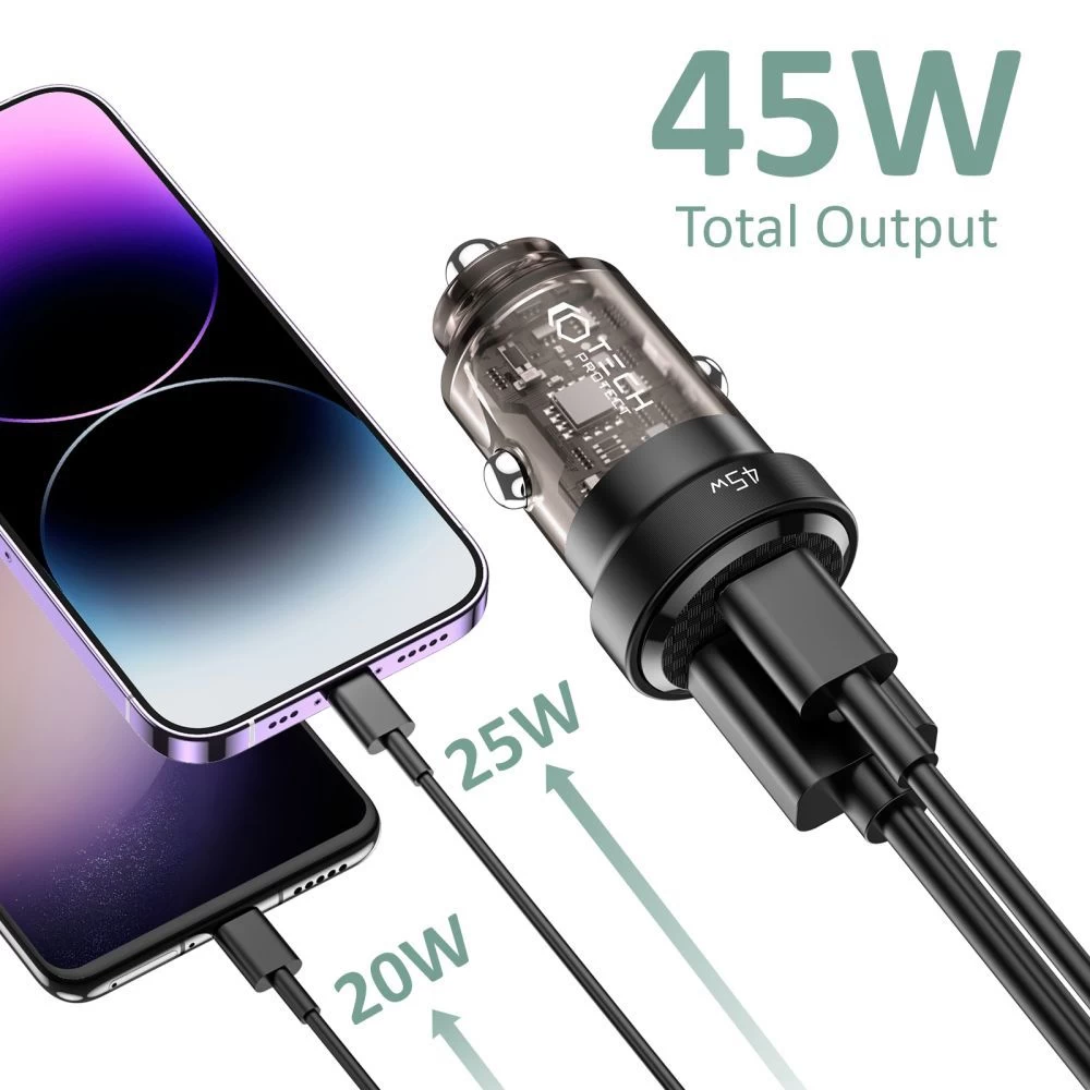 Tarvikud Autolaadija TECH-PROTECT CC45W 2-PORT CAR CHARGER PD45W/QC3.0  must