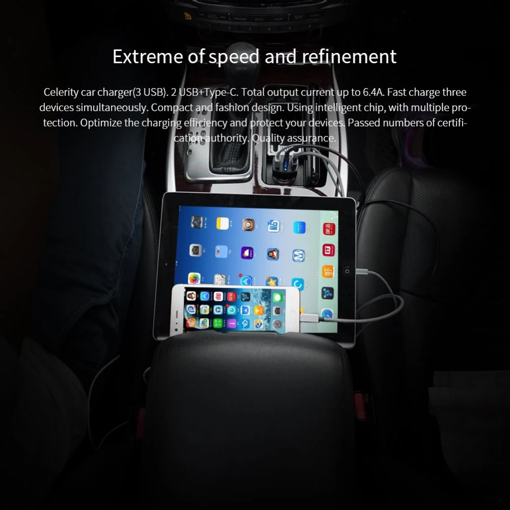 Automašīnas lādētāji Celerity Car Charger 3USB  melns