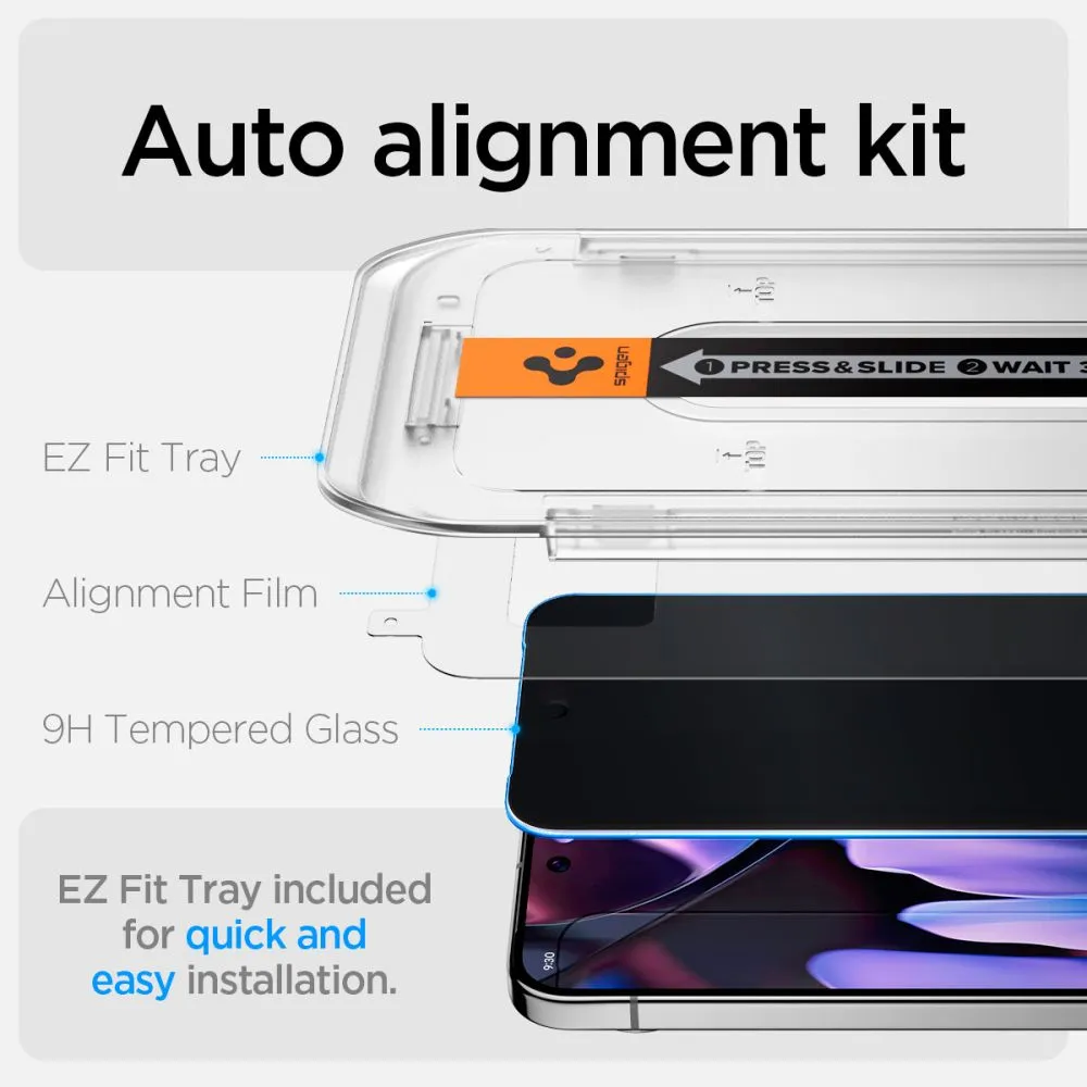 Google Pixel 9 Pro aizsargstikls  SPIGEN GLAS.TR ”EZ FIT” PRIVACY 2-PACK