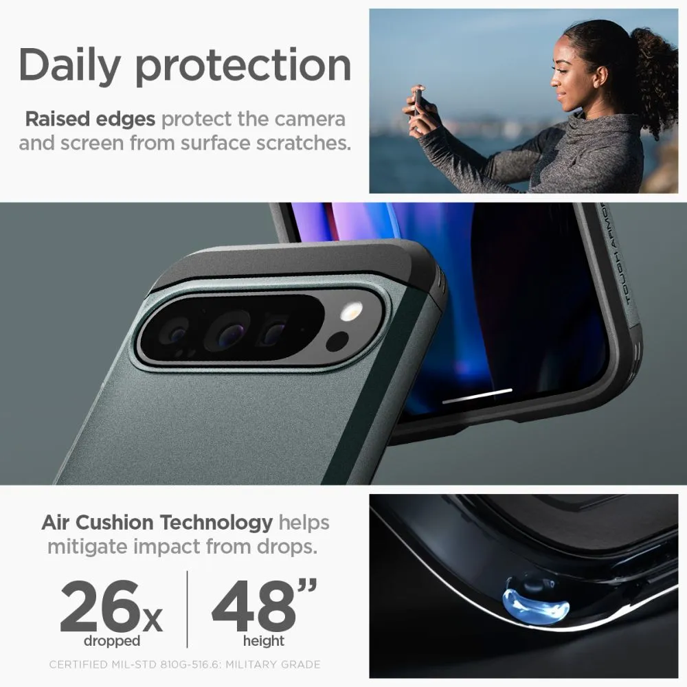 Google Pixel 9 Pro XL vāciņš zaļš SPIGEN TOUGH ARMOR