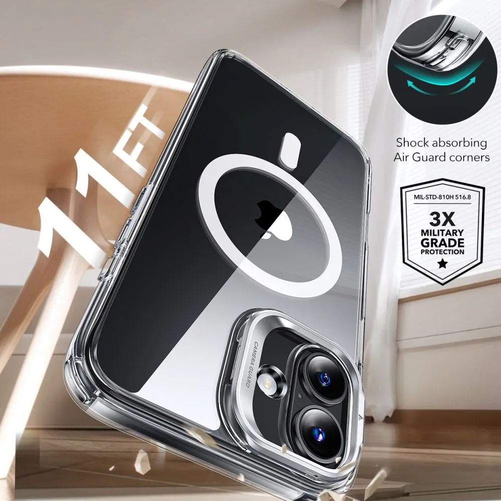 Apple iPhone 16 vāciņš caurspīdīgs ESR CLASSIC HYBRID KICKSTAND HALOLOCK MAGSAFE & TEMPERED GLASS