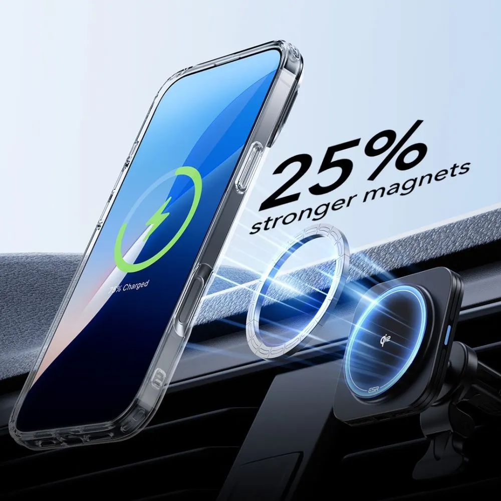 Apple iPhone 16 vāciņš caurspīdīgs ESR CLASSIC HYBRID KICKSTAND HALOLOCK MAGSAFE & TEMPERED GLASS