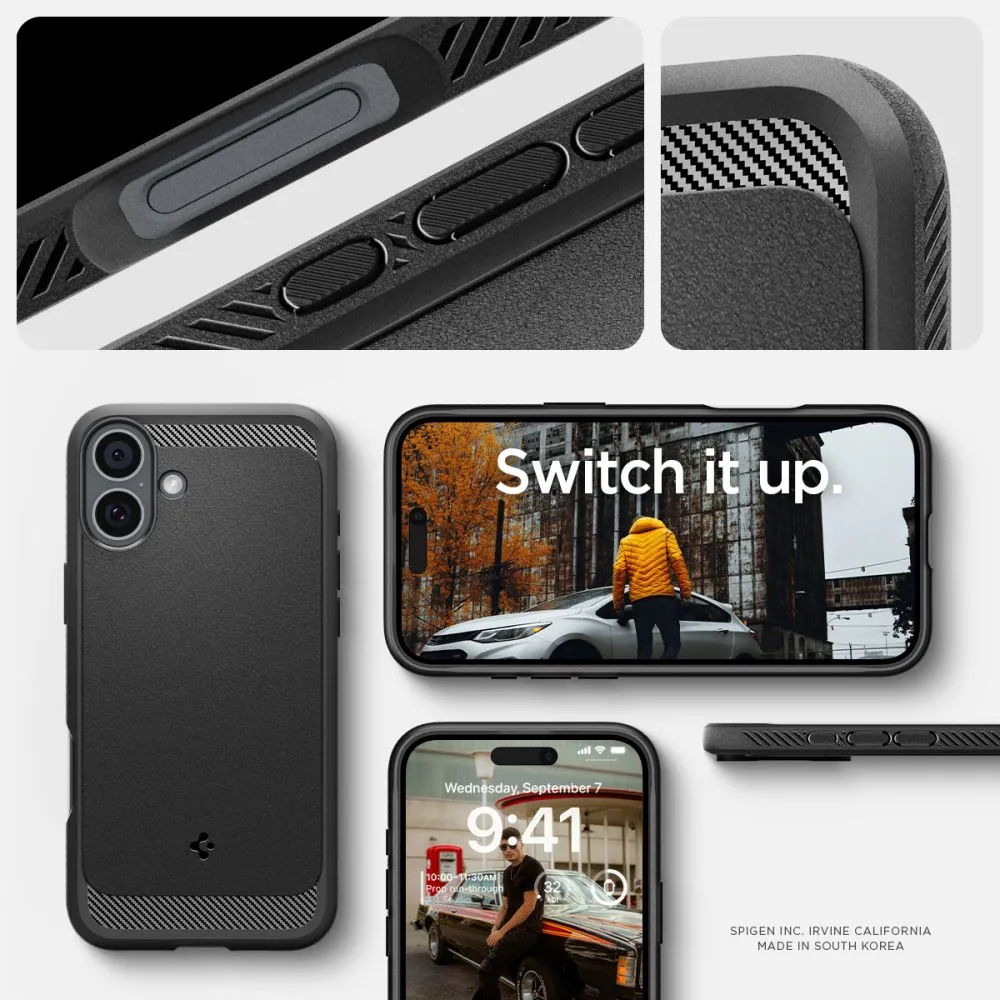 Apple iPhone 16 vāciņš melns SPIGEN RUGGED ARMOR MAG MAGSAFE