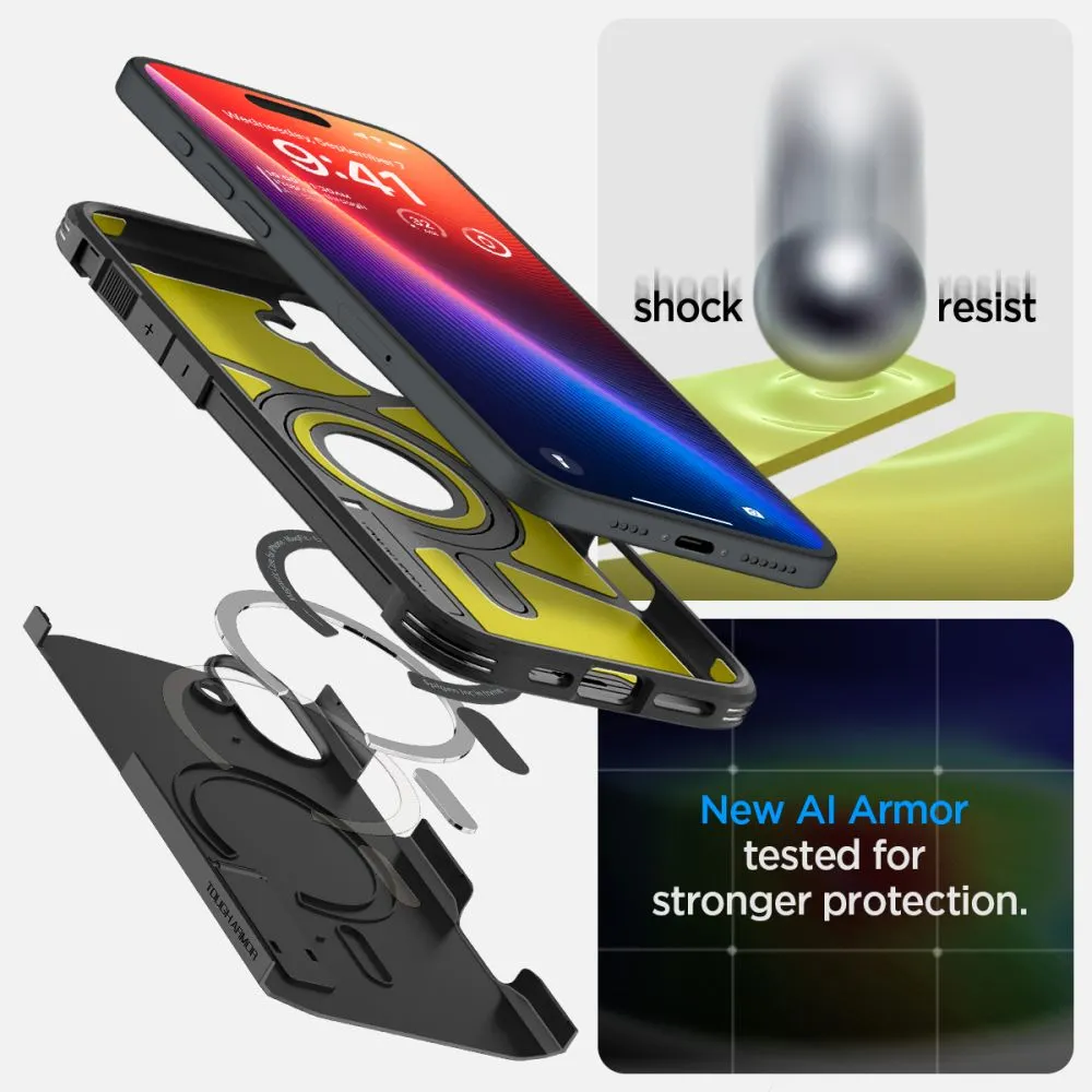 Apple iPhone 16 vāciņš melns SPIGEN TOUGH ARMOR MAG MAGSAFE