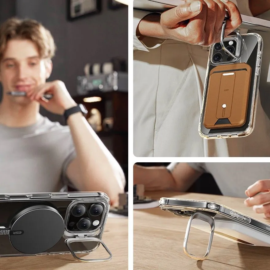 Apple iPhone 16 Pro vāciņš caurspīdīgs ESR CLASSIC HYBRID KICKSTAND HALOLOCK MAGSAFE & TEMPERED GLASS