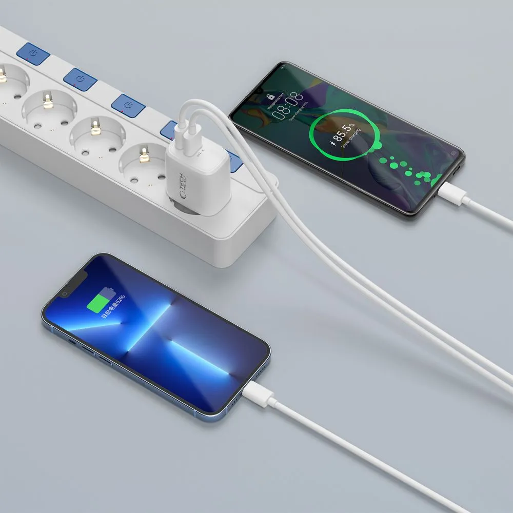  Datu kabeļi TECH-PROTECT NCA30 2-PORT NETWORK CHARGER PD 30W / QC3.0 + TYPE-C CABLE 