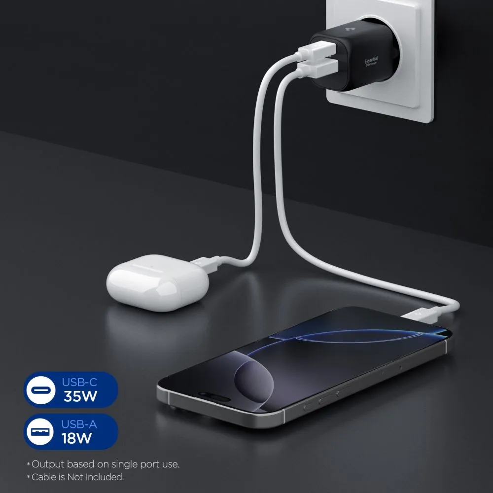  Datu kabeļi SPIGEN ESSENTIAL EE352EU 2-PORT NETWORK CHARGER 35W Viedierīču 