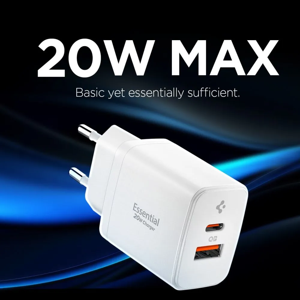  Datu kabeļi SPIGEN ESSENTIAL EE202EU 2-PORT NETWORK CHARGER 20W Viedierīču 