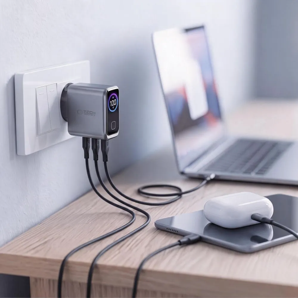  Datu kabeļi TECH-PROTECT POWERVISION NC100W-GAN 3-PORT NETWORK CHARGER PD 100W / QC3.0 Viedierīču 