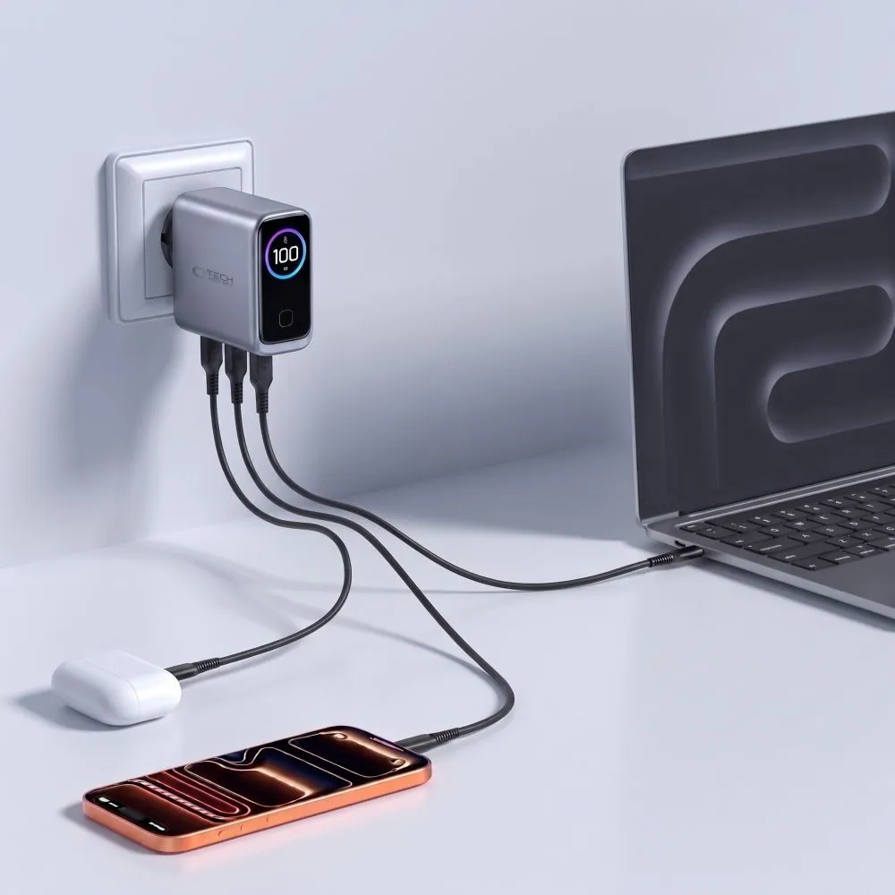 Datu kabeļi TECH-PROTECT POWERVISION NC100W-GAN 3-PORT NETWORK CHARGER PD 100W / QC3.0 Viedierīču 