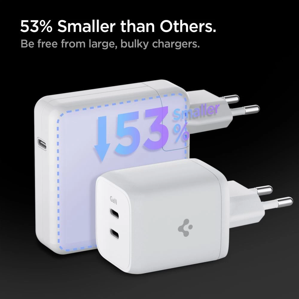  Datu kabeļi SPIGEN PE2106EU POWERARC 2-PORT NETWORK CHARGER PD65W  balts