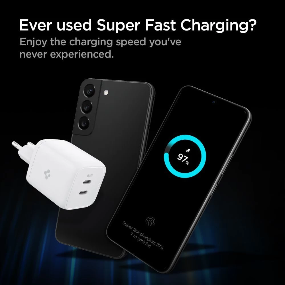  Datu kabeļi SPIGEN PE2106EU POWERARC 2-PORT NETWORK CHARGER PD65W  balts