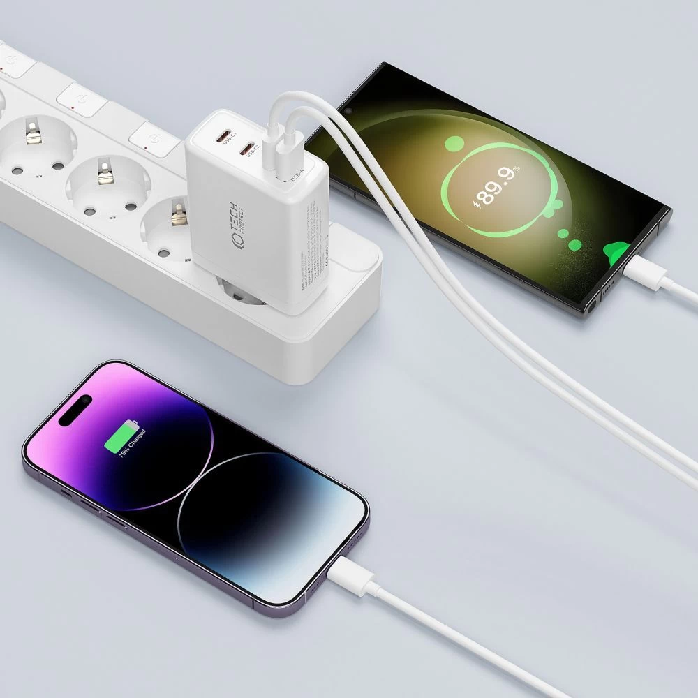  Datu kabeļi TECH-PROTECT NC100W-GAN 4-PORT NETWORK CHARGER PD100W/QC3.0  balts