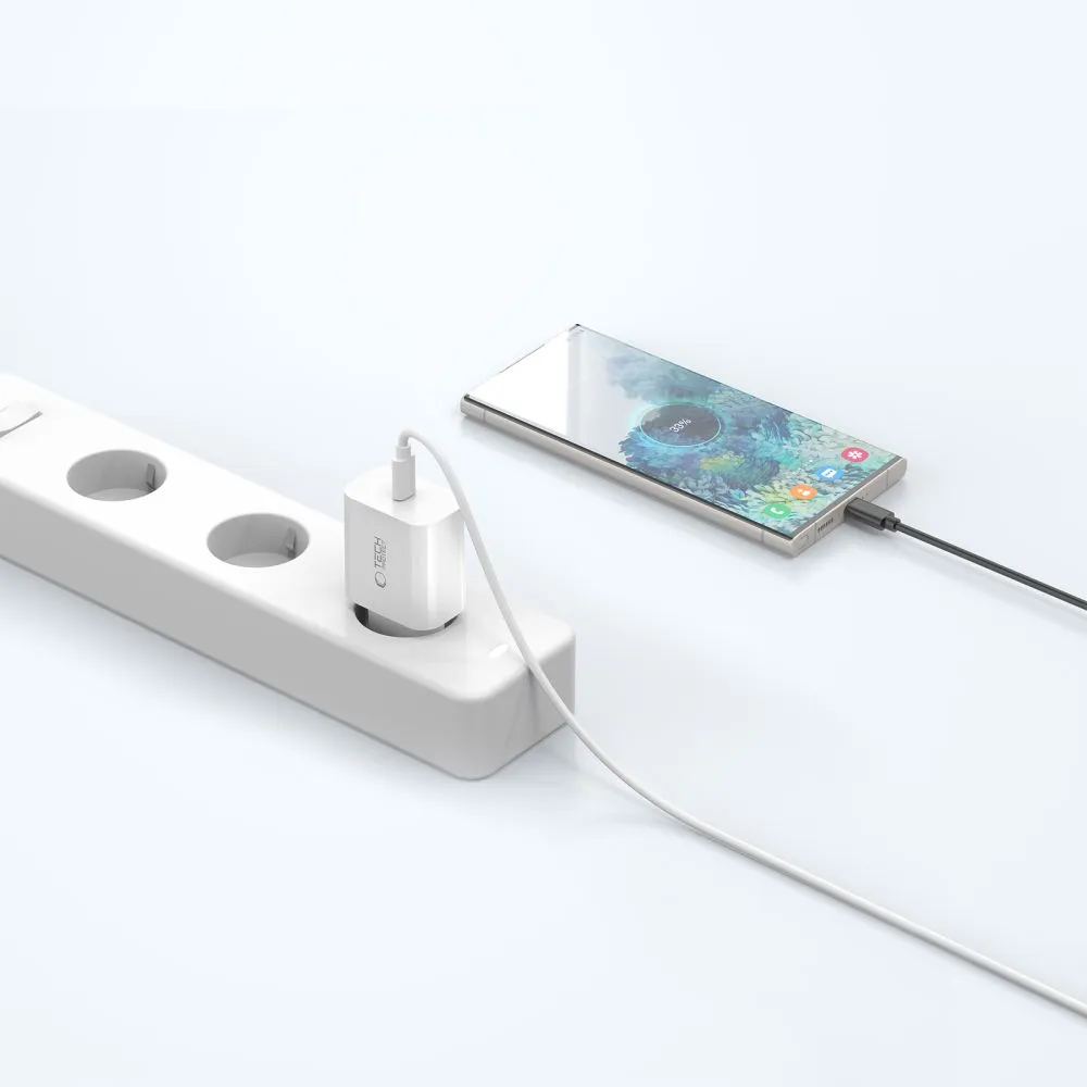  Datu kabeļi TECH-PROTECT NC20W 1-PORT NETWORK CHARGER PD20W  balts