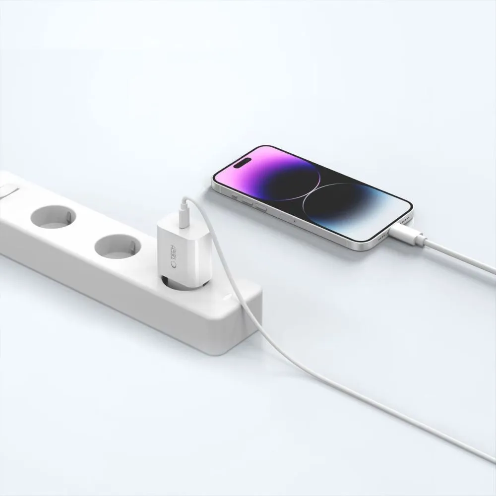  Datu kabeļi TECH-PROTECT NC20W 1-PORT NETWORK CHARGER PD20W + LIGHTNING CABLE  balts