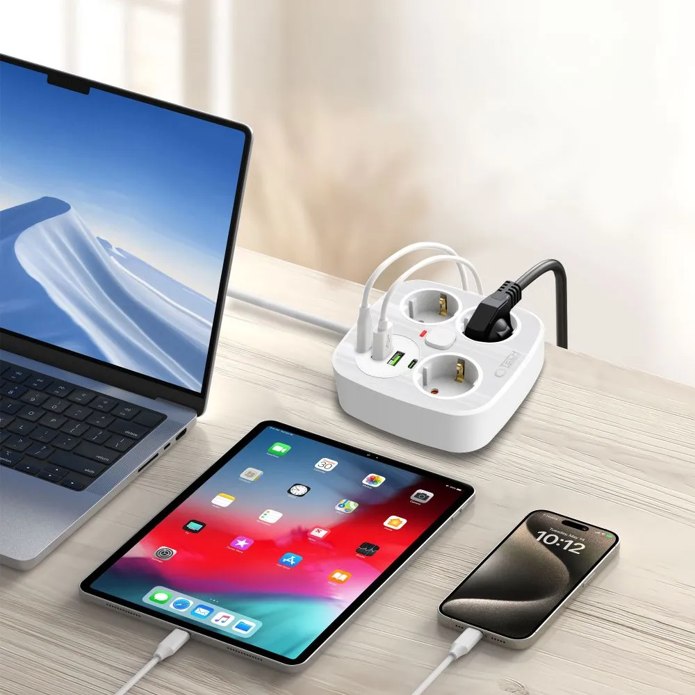  Datu kabeļi TECH-PROTECT PCS3X4 POWER STRIP 2 USB & TYPE-C 3 SOCKET 200CM  balts