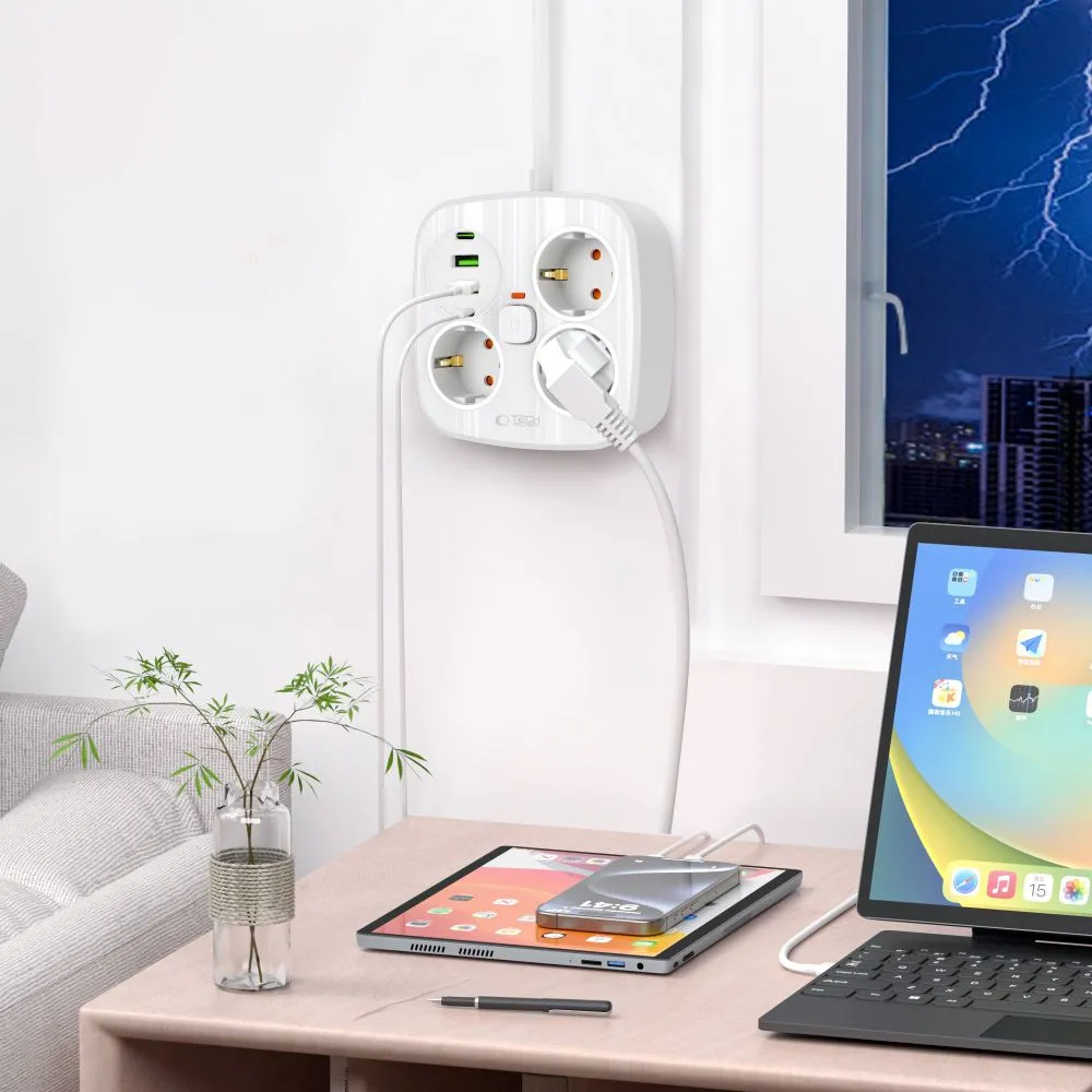  Datu kabeļi TECH-PROTECT PCS3X4 POWER STRIP 2 USB & TYPE-C 3 SOCKET 200CM  balts