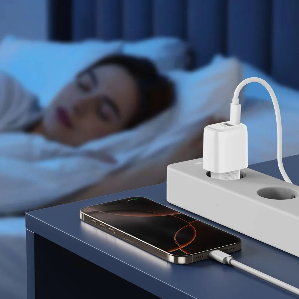  Datu kabeļi TECH-PROTECT NCA20 2-PORT NETWORK CHARGER PD 20W / QC3.0  balts