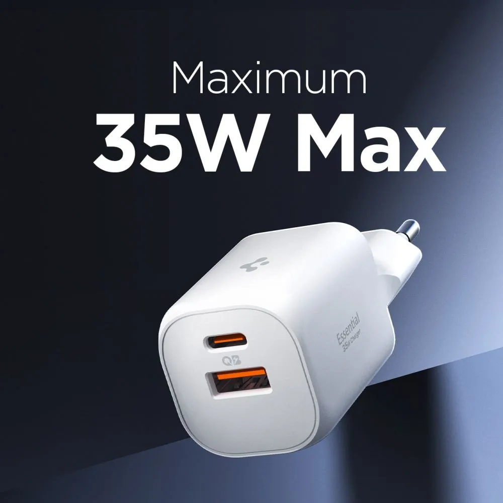  Datu kabeļi SPIGEN ESSENTIAL EE352EU 2-PORT NETWORK CHARGER 35W Viedierīču balts
