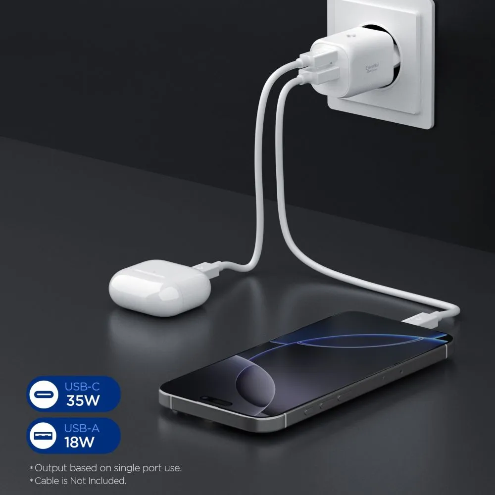  Datu kabeļi SPIGEN ESSENTIAL EE352EU 2-PORT NETWORK CHARGER 35W Viedierīču balts