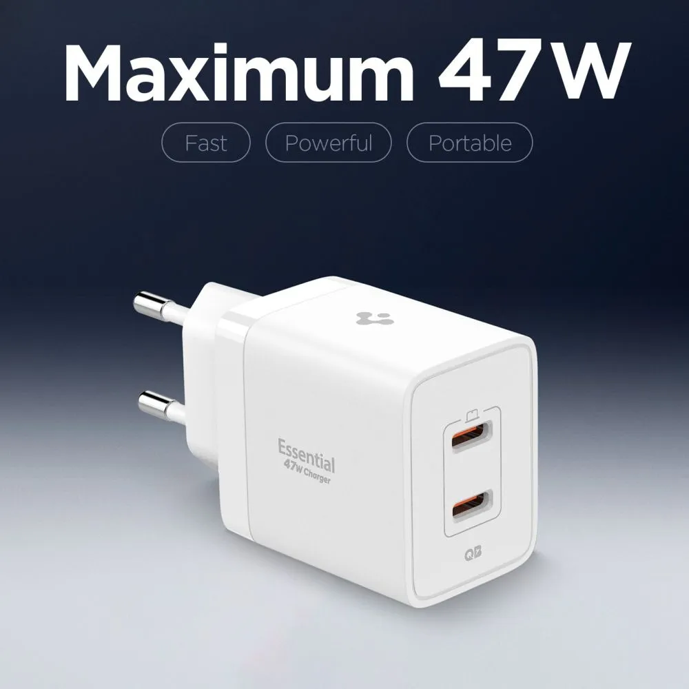  Datu kabeļi SPIGEN ESSENTIAL EE472EU 2-PORT NETWORK CHARGER 47W Viedierīču balts