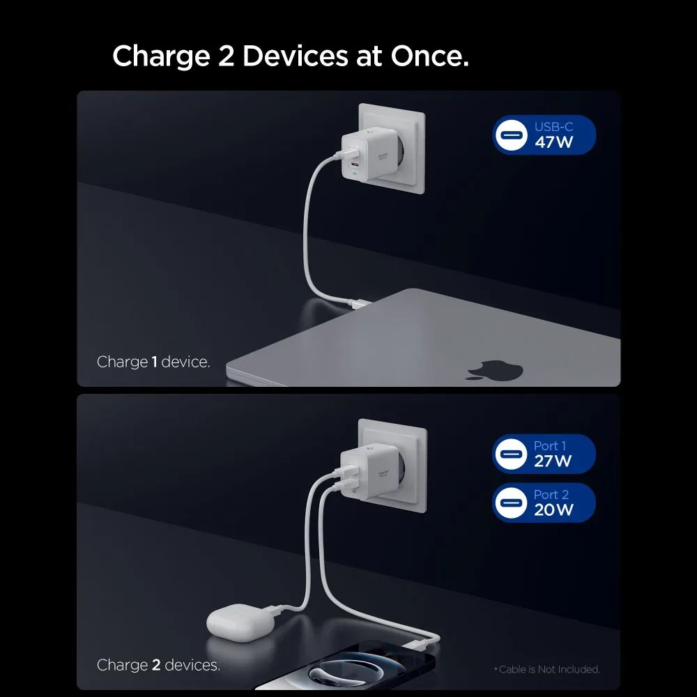  Datu kabeļi SPIGEN ESSENTIAL EE472EU 2-PORT NETWORK CHARGER 47W Viedierīču balts