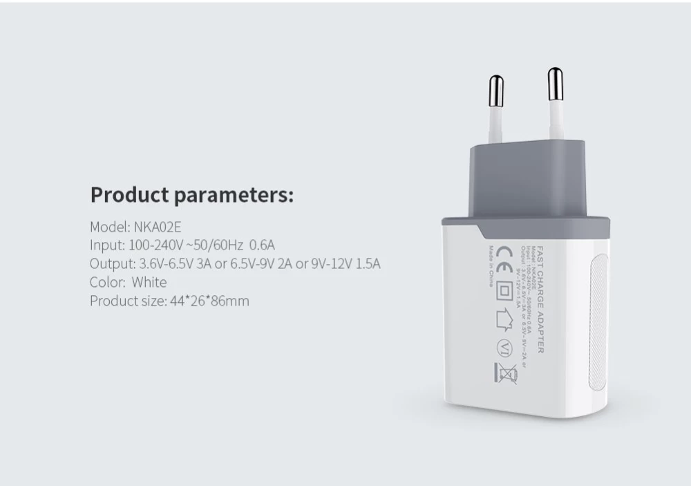  Datu kabeļi Fast Charge Adapter EU  balts