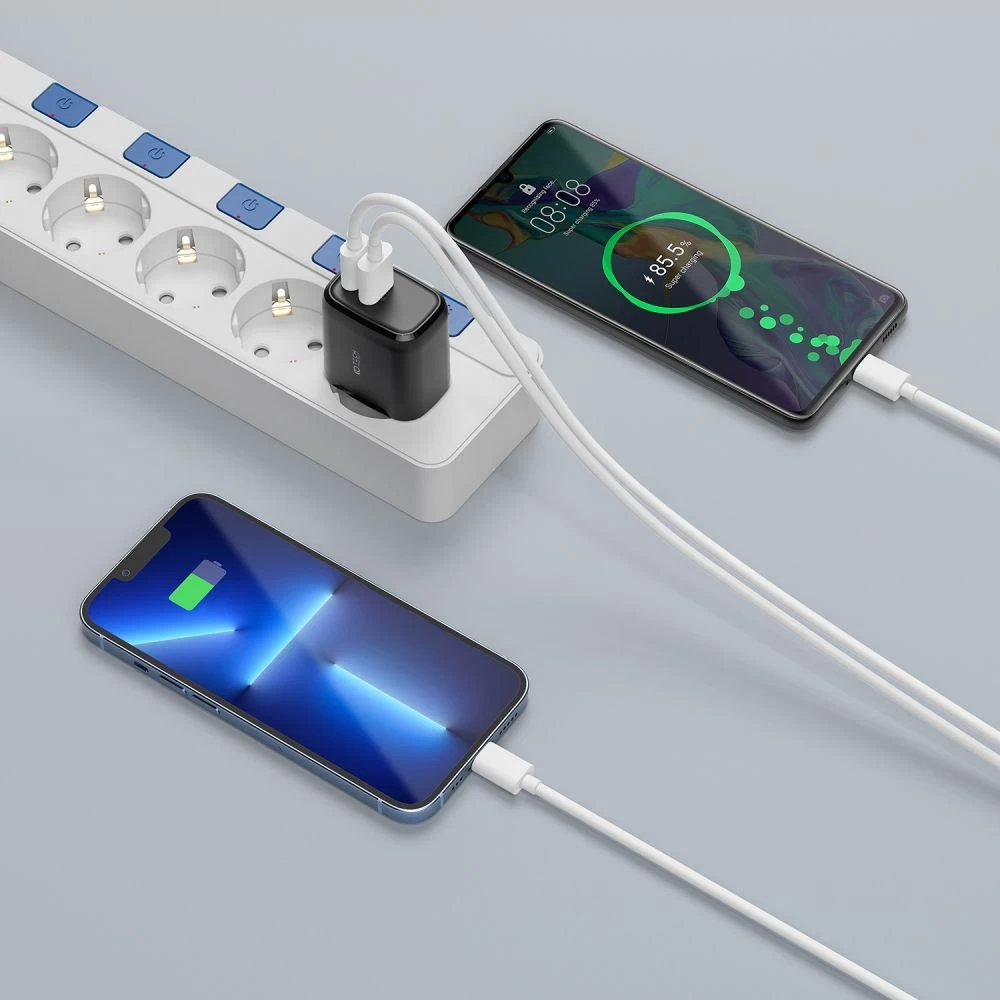  Datu kabeļi TECH-PROTECT C20W 2-PORT Network Charger PD20W/QC3.0  melns