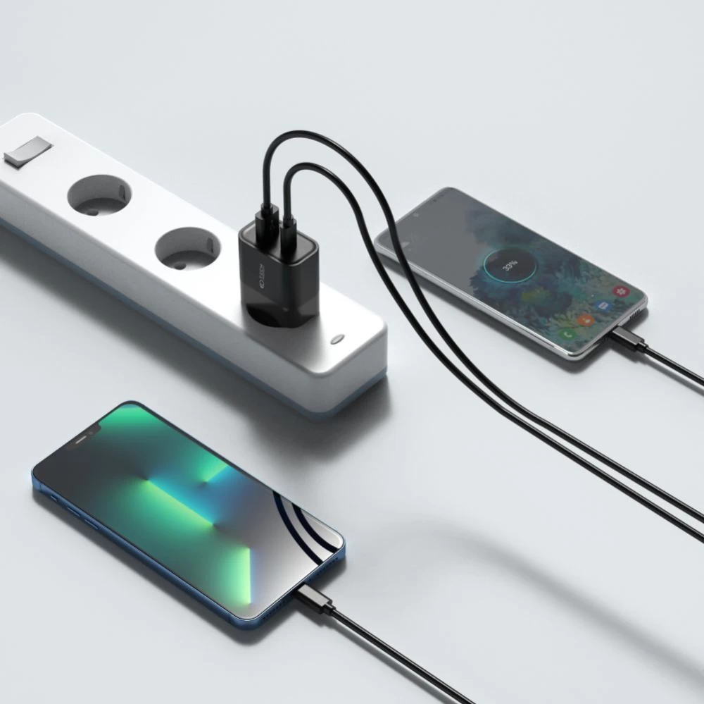  Datu kabeļi TECH-PROTECT C30W 2-PORT Network Charger PD30W/QC3.0  melns