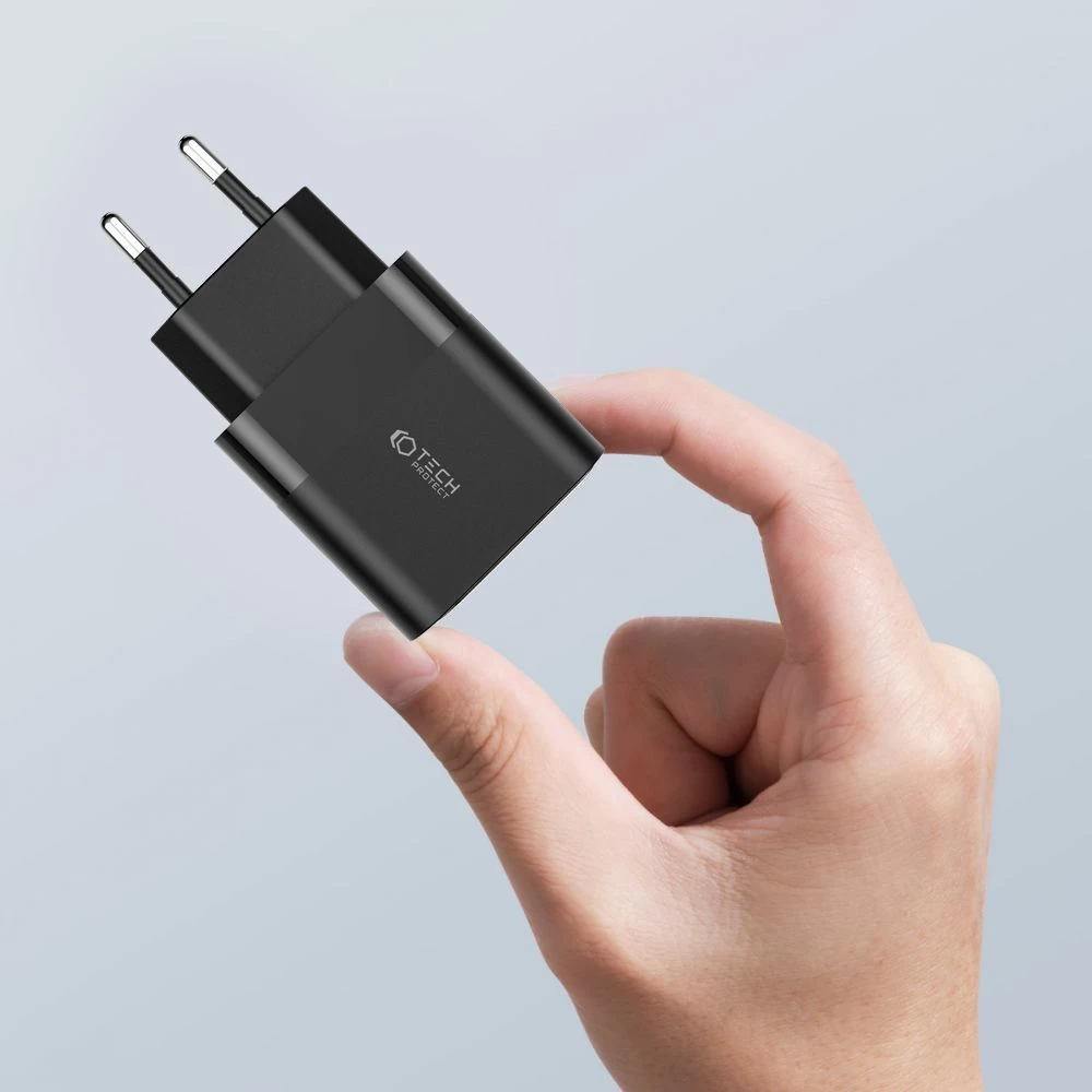  Datu kabeļi TECH-PROTECT C30W 2-PORT Network Charger PD30W/QC3.0  melns