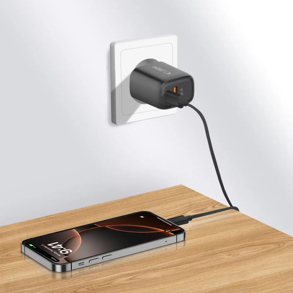 Datu kabeļi TECH-PROTECT NCA20 2-PORT NETWORK CHARGER PD 20W / QC3.0  melns