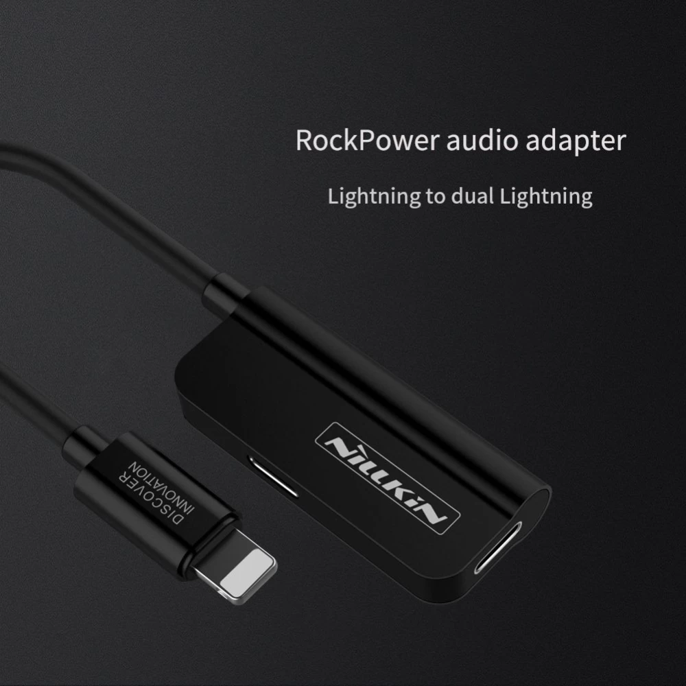  Datu kabeļi RockPower audio adapter-Lightning to dual Lightning  melns