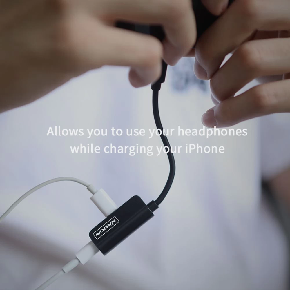  Datu kabeļi RockPower audio adapter-Lightning to dual Lightning  melns
