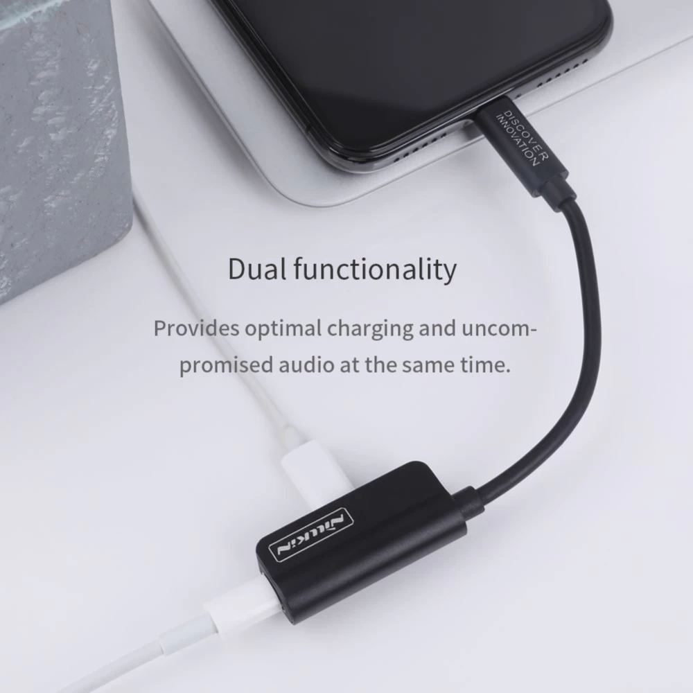  Datu kabeļi RockPower audio adapter-Lightning to dual Lightning  melns