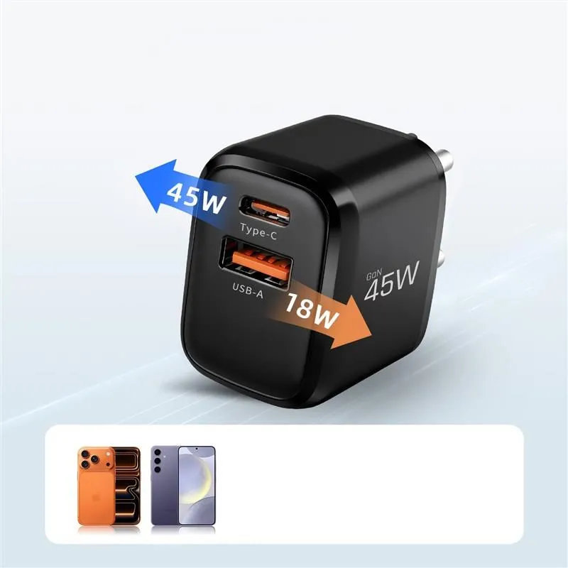  Datu kabeļi TECH-PROTECT NCA45W-GAN 2-PORT NETWORK CHARGER PD 45W / QC3.0 + TYPE-C CABLE Viedierīču melns