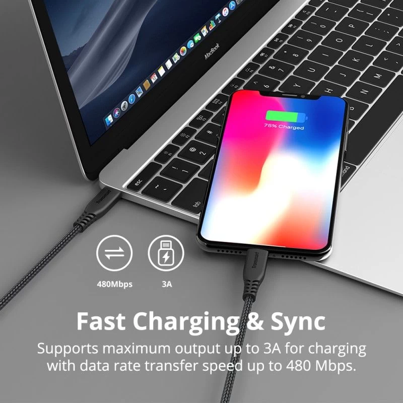  Datu kabeļi TRONSMART LCC05 Black Apple MFi USB-C to Lightning, M-M, 2M  melns