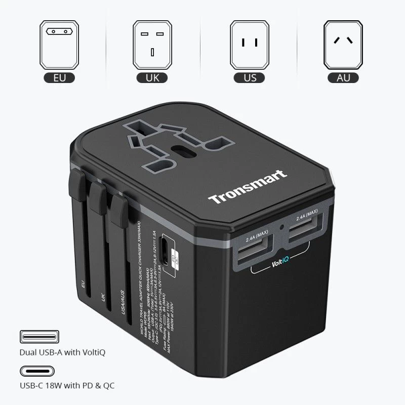  Datu kabeļi TRONSMART WCP05 Black 33W Universal Travel Adapter  melns