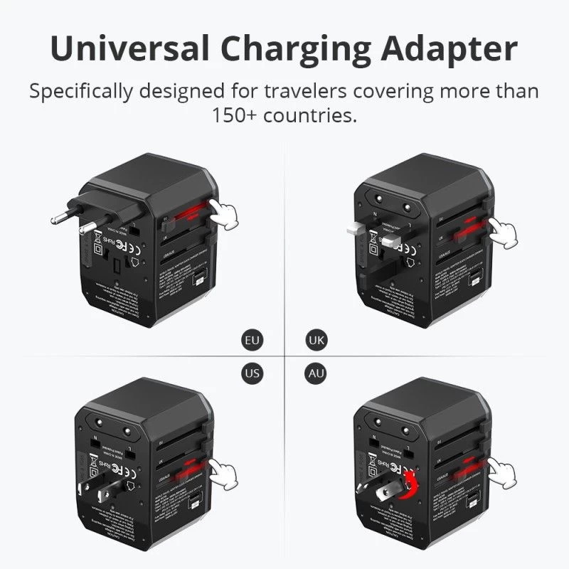  Datu kabeļi TRONSMART WCP05 Black 33W Universal Travel Adapter  melns
