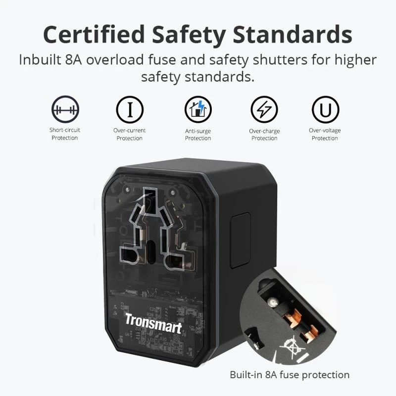 Datu kabeļi TRONSMART WCP05 Black 33W Universal Travel Adapter  melns