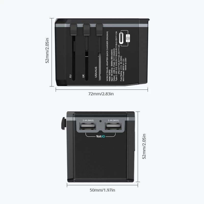  Datu kabeļi TRONSMART WCP05 Black 33W Universal Travel Adapter  melns