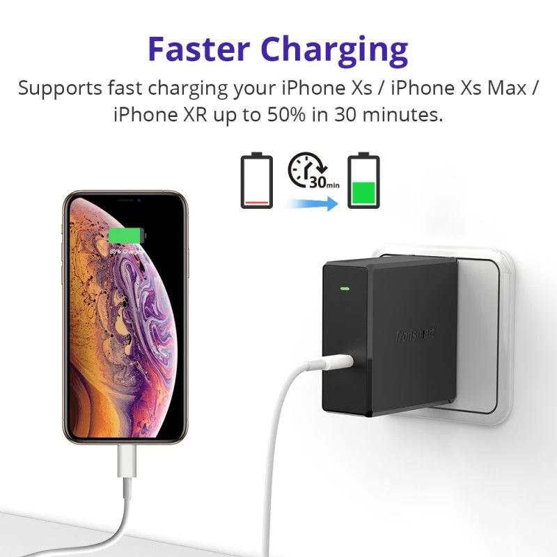  Datu kabeļi TRONSMART  WCP02-EU Black PD3.0 60W Charger melns