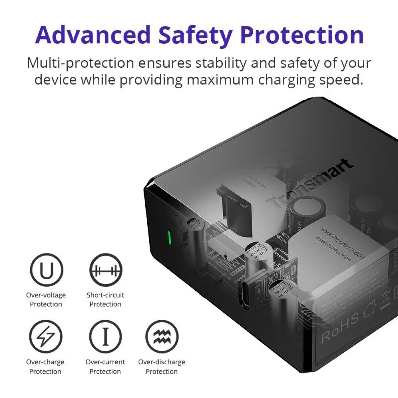  Datu kabeļi TRONSMART  WCP02-EU Black PD3.0 60W Charger melns