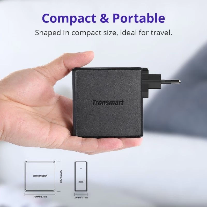  Datu kabeļi TRONSMART  WCP02-EU Black PD3.0 60W Charger melns