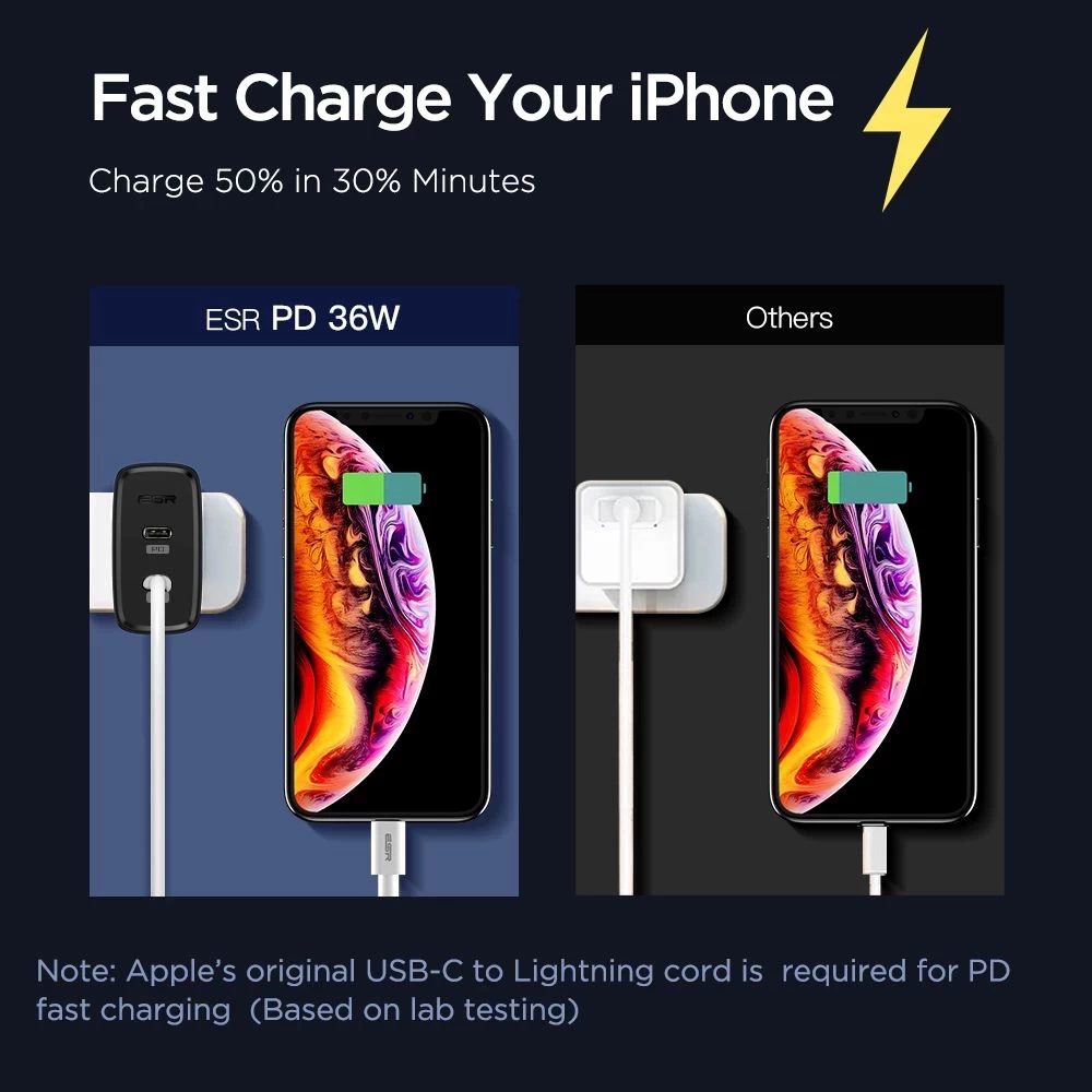  Datu kabeļi ESR 36W 2PD PD Charger  melns