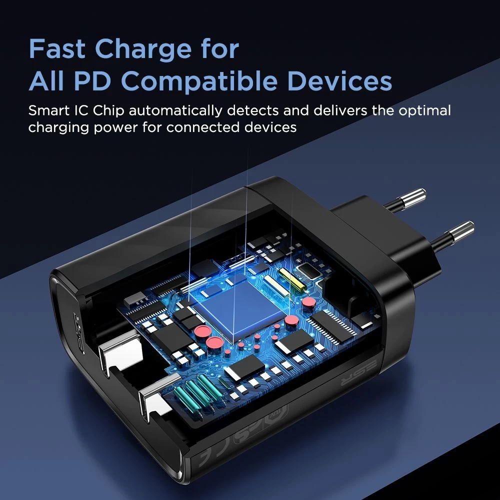  Datu kabeļi ESR 36W 2PD PD Charger  melns