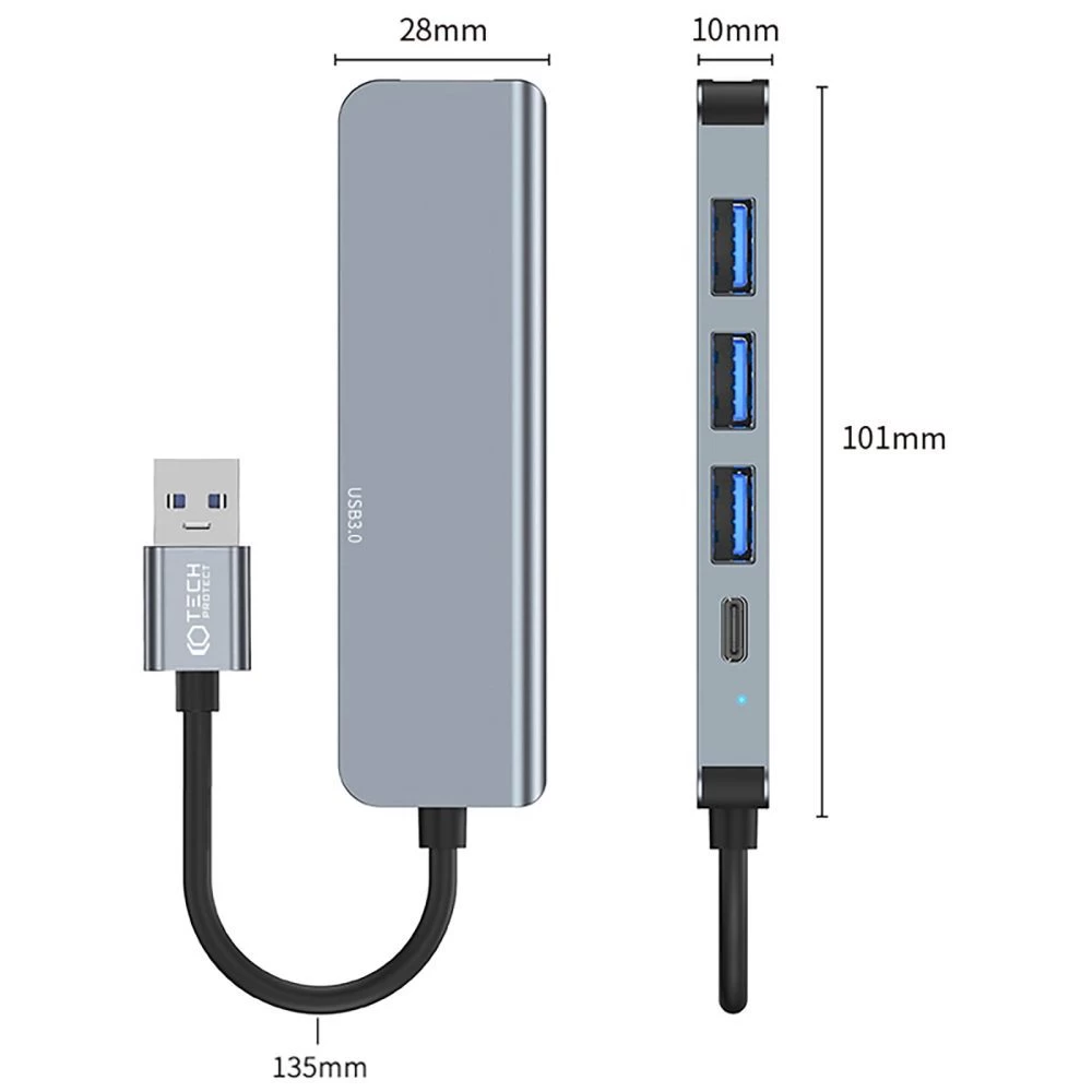  Datu kabeļi TECH-PROTECT V0-HUB ADAPTER 5IN1  pelēks
